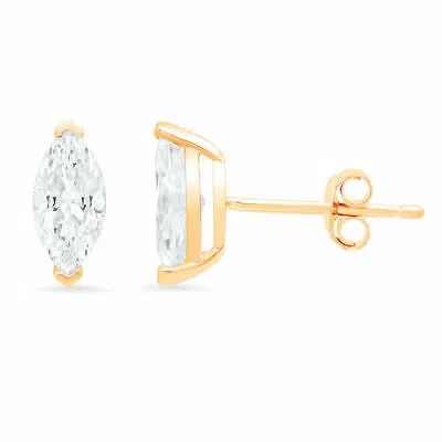 Pre-owned Pucci 1.0ct Marquise Cut Lab Created Diamond 18k Yellow Gold Earrings Push Back In G-h