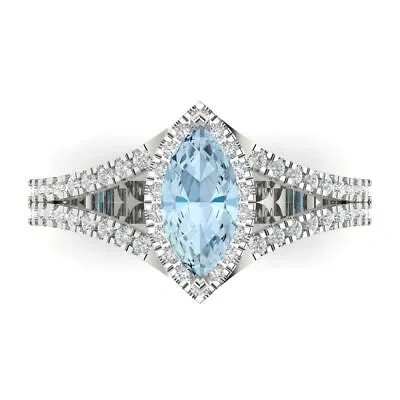 Pre-owned Pucci 1.2 Marquise Unique Swiss Topaz Promise Bridal Wedding Ring Solid 14k White Gold