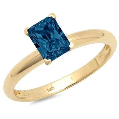 Pre-owned Pucci 1.0 Ct Emerald Cut London Blue Topaz Wedding Bridal Promise Ring 14k Yellow Gold In D