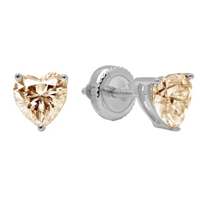 Pre-owned Pucci 1.0 Ct Heart Cut Solitaire Natural Morganite Stud Earrings Real 14k White Gold In D