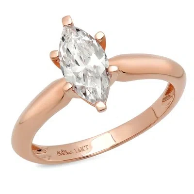 Pre-owned Pucci 1.0 Ct Marquise Cut Moissanite Wedding Bridal Promise Ring Solid 14k Rose Gold In White/colorless