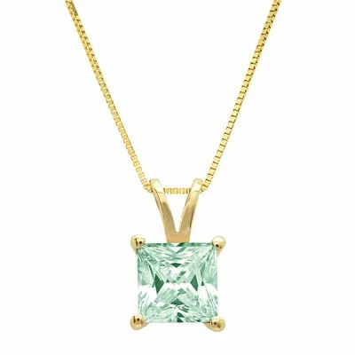 Pre-owned Pucci 1.0 Ct Princess Blue Lab Created Moissanite Pendant 16" Chain 14k Yellow Gold In D