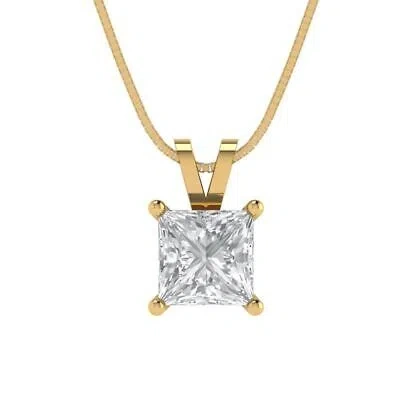 Pre-owned Pucci 1.0 Ct Princess Cut Lab Created White Sapphire Pendant 18" Chain 14k Yellow Gold