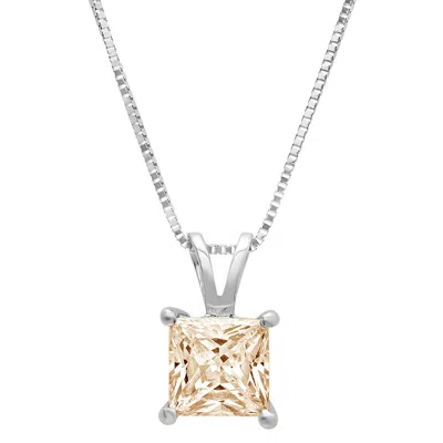 Pre-owned Pucci 1.0 Ct Princess Cut Natural Morganite Pendant Necklace 18" Chain 14k White Gold In D