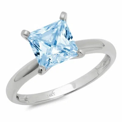 Pre-owned Pucci 1.0 Ct Princess Cut Swiss Topaz Wedding Bridal Promise Ring Solid 14k White Gold In D