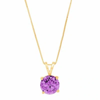 Pre-owned Pucci 1.0 Ct Round Cut Alexandrite Simulated Pendant 16" Chain 14k Solid Yellow Gold In Purple