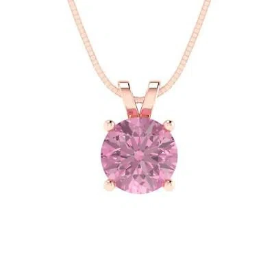 Pre-owned Pucci 1.0 Ct Round Cut Cz Pink Pendant Necklace 16" Chain Real 14k Rose Pink Gold