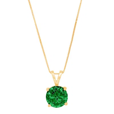 Pre-owned Pucci 1.0 Ct Round Cut Emerald Simulated Pendant 16" Chain Box 14k Solid Yellow Gold