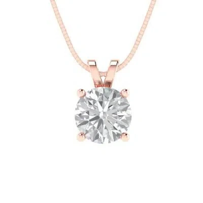 Pre-owned Pucci 1.0 Ct Round Cut Lab Created White Sapphire Pendant 18" Chain 14k Rose Pink Gold