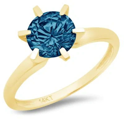 Pre-owned Pucci 1.0 Ct Round Cut London Blue Topaz Wedding Bridal Promise Ring 14k Yellow Gold In D