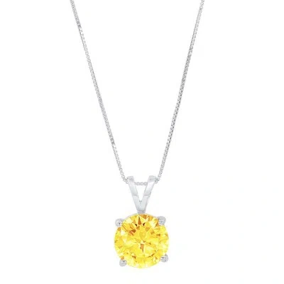 Pre-owned Pucci 1.0 Ct Round Cut Natural Citrine Pendant Necklace 16" Chain Box 14k White Gold In Yellow