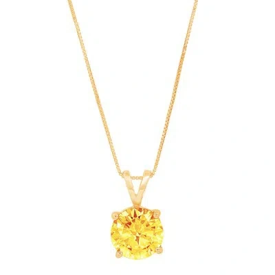 Pre-owned Pucci 1.0 Ct Round Cut Natural Citrine Pendant Necklace 16" Chain Box 14k Yellow Gold