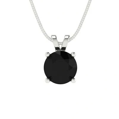 Pre-owned Pucci 1.0 Ct Round Cut Natural Onyx Pendant Necklace 16" Chain Solid 14k White Gold