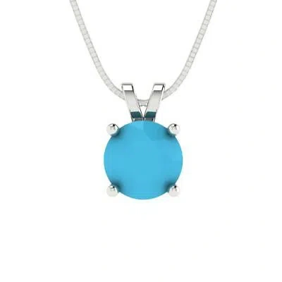 Pre-owned Pucci 1.0 Ct Round Cut Simulated Turquoise Pendant Necklace 16" Chain 14k White Gold