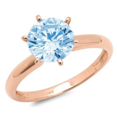 Pre-owned Pucci 1.0 Ct Round Cut Sky Blue Topaz Wedding Bridal Promise Ring Real 14k Rose Gold In D