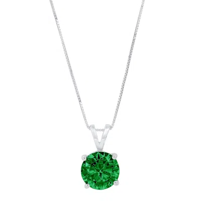 Pre-owned Pucci 1.0 Ct Round Cut Vvs1 Emerald Simulated Pendant 18" Chain Box 14k White Gold