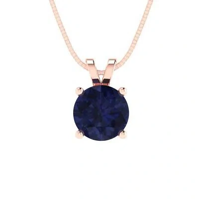 Pre-owned Pucci 1.0 Round Simulated Blue Sapphire Pendant Necklace 16" Chain 14k Rose Pink Gold