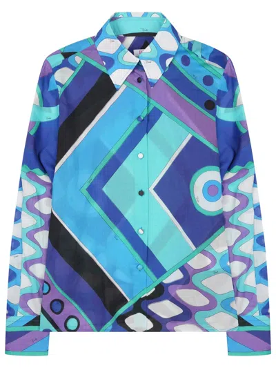 Pucci 100% Silk Blouse In Baby Blue