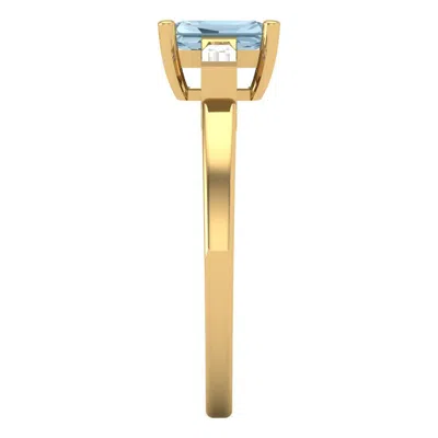 Pre-owned Pucci 1.05 Ct Emerald 3 Stone Blue Stone Modern Statement Ring Solid 14k Yellow Gold