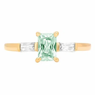 Pre-owned Pucci 1.05ct Emerald Cut 3 Stone Blue Moissanite Bridal Statement Ring 14k Yellow Gold In D