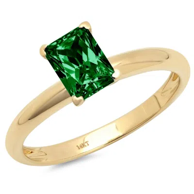 Pre-owned Pucci 1.0ct Emerald Cut Simulated Emerald Stone Wedding Promise Ring 14k Yellow Gold In Green