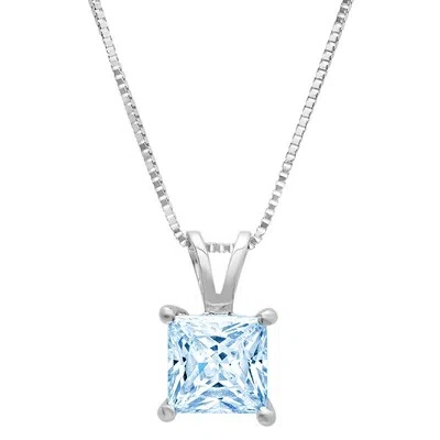 Pre-owned Pucci 1.0ct Princess Cut Vvs1 Sky Blue Topaz Pendant Necklace 18" Chain 14k White Gold In D