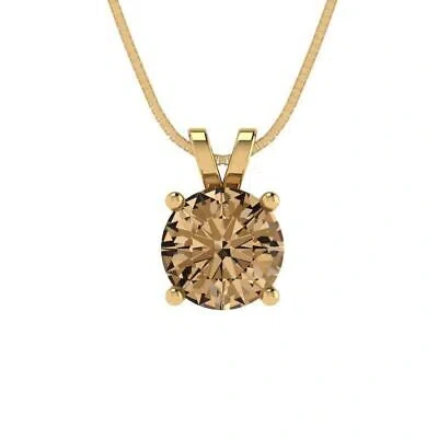 Pre-owned Pucci 1.0ct Round Cut Champagne Cz Pendant Necklace 16" Chain Box 14k Yellow Gold