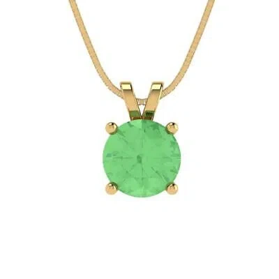 Pre-owned Pucci 1.0ct Round Cut Cz Green Pendant Necklace 18" Chain Box Real 14k Yellow Gold