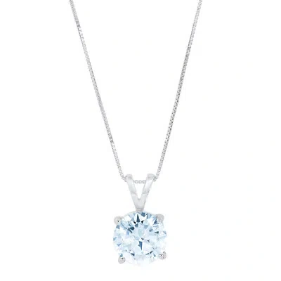 Pre-owned Pucci 1.0ct Round Cut Natural Aquamarine Pendant Necklace 16" Chain Box 14k White Gold In D