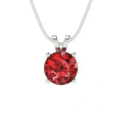 Pre-owned Pucci 1.0ct Round Cut Natural Red Garnet Pendant Necklace 16" Chain Box 14k White Gold