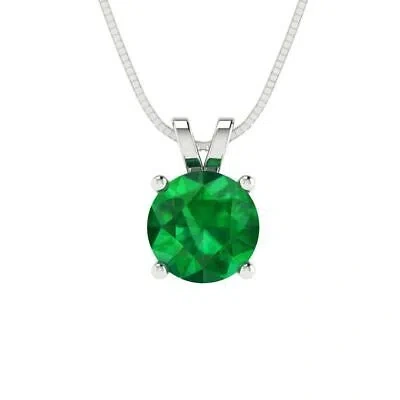 Pre-owned Pucci 1.0ct Round Cut Vvs1 Simulated Emerald Pendant Necklace 16" Chain 14k White Gold