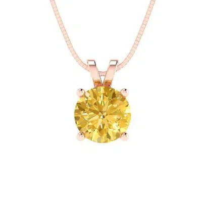 Pre-owned Pucci 1.0ct Round Cut Yellow Cz Pendant Necklace 16" Chain Real 14k Rose Pink Gold