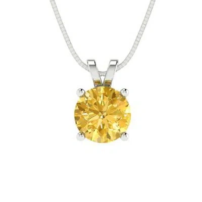 Pre-owned Pucci 1.0ct Round Cut Yellow Cz Pendant Necklace 18" Chain Box Real 14k White Gold