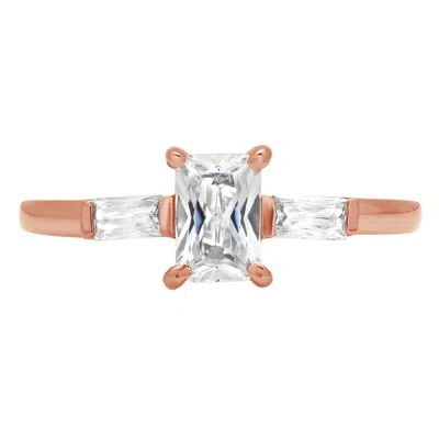 Pre-owned Pucci 1.15 3 Stone Simulated Diamond Emerald Baguette Engagement Ring 14k Rose Gold In White/colorless
