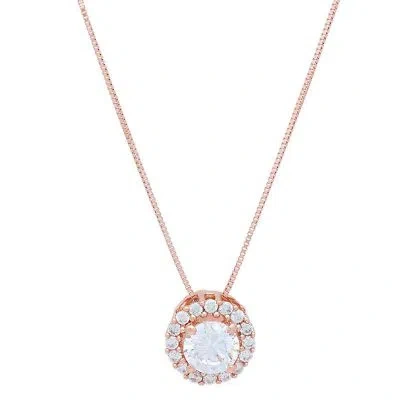 Pre-owned Pucci 1.1ct Round Cut Simulated Solitaire Halo Pendant 14k Rose Solid Gold + 16" Chain In D