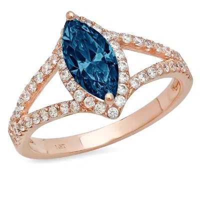 Pre-owned Pucci 1.2 Ct Marquise Split Shank London Blue Topaz Promise Wedding Ring 14k Rose Gold In D
