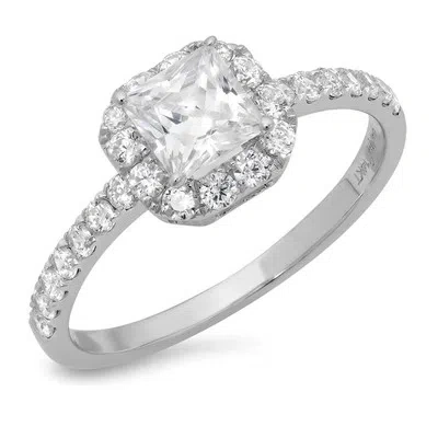 Pre-owned Pucci 1.2 Princess Simulated Diamond Halo Engagement Anniversary Ring 14k White Gold