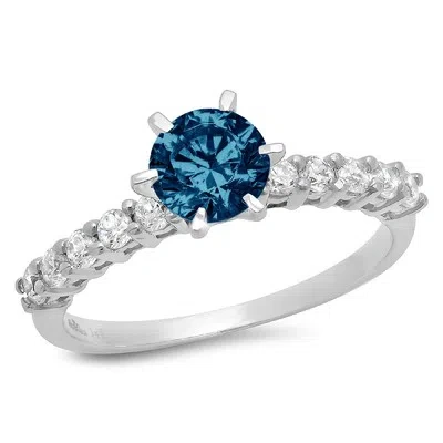 Pre-owned Pucci 1.20 Round London Blue Topaz Promise Bridal Wedding Classic Ring 14k White Gold In D