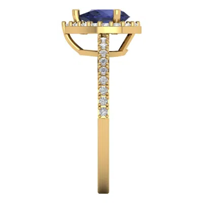Pre-owned Pucci 1.22 Pear Simulated Blue Sapphire Classic Bridal Statement Ring 14k Yellow Gold