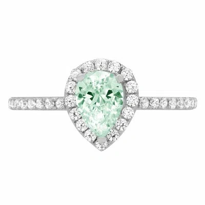 Pre-owned Pucci 1.22ct Pear Mint Green Classic Bridal Statement Designer Ring 14k White Gold