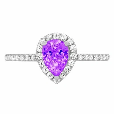Pre-owned Pucci 1.22ct Pear Real Amethyst Classic Bridal Statement Designer Ring 14k White Gold In Purple