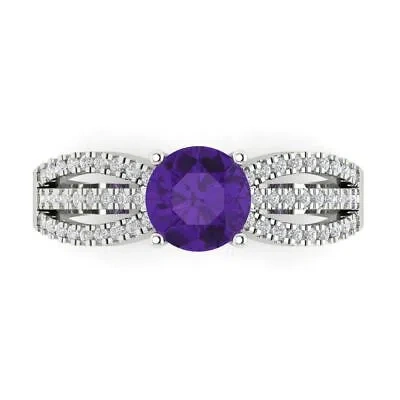 Pre-owned Pucci 1.25ct Round Real Amethyst Classic Bridal Statement Designer Ring 14k White Gold
