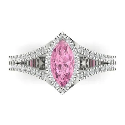 Pre-owned Pucci 1.2ct Mq Split Shank Pink Simulated Promise Bridal Wedding Ring 14k White Gold