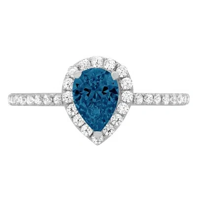 Pre-owned Pucci 1.2ct Pear London Blue Topaz Promise Bridal Wedding Designer Ring 14k White Gold