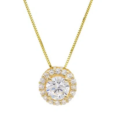 Pre-owned Pucci 1.2ct Round Cut Simulated Solitaire Halo Pendant 14k Yellow Solid Gold 16" Chain In D