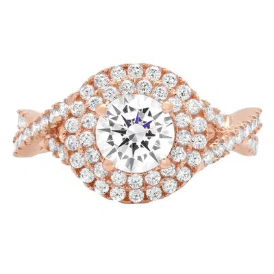 Pre-owned Pucci 1.2ct Round Cut Simulated Diamond Solitaire Halo Engagement Ring 14k Rose Gold