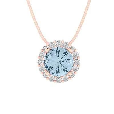Pre-owned Pucci 1.3 Ct Rd Halo Classic Lab Created Gem Pendant Necklace 16 Chain 14k Rose Gold In Pink