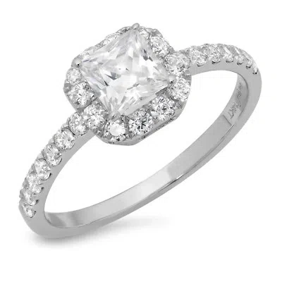Pre-owned Pucci 1.3 Princess Simulated Diamond Halo Engagement Anniversary Ring 14k White Gold