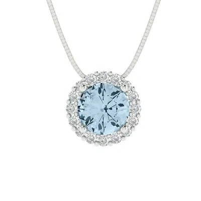 Pre-owned Pucci 1.3 Rd Halo Classic Sky Blue Topaz Pendant Necklace 16" Chain 14k White Gold