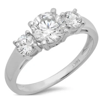 Pre-owned Pucci 1.3 Round Simulated Diamond 3 Stone Engagement Anniversary Ring 14k White Gold